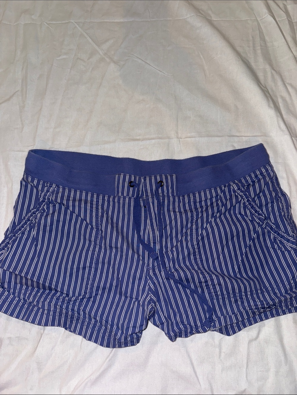 Blue Striped Drawstring Lounge Shorts